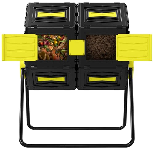 Efurden Poubelle à compost à double chambre avec grand volume de 125 litres, assemblage facile et composteur durable, jaune