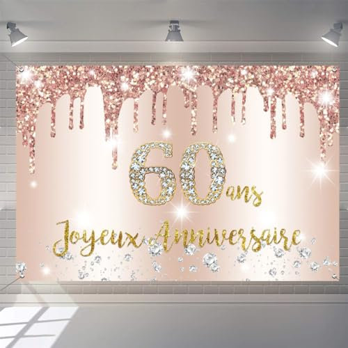 Happy 60 Jahre Geburtstag Banner in Rosa, Dekoration für Geburtstagsfeier 60 Jahre, Banner mit Logo, Banner für Partys, Geburtstag, Damen, Willkommenszeichen, Geburtstagsfeier