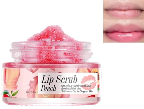 Gokame Strawberry Sugar Scrub, Lip Scrubs Exfoliator & Moisturizer, Lip Scrub, Double Effect Lip Sleep Mask, Lip Repair Balm, Suit for Dry, Cracked Lips (Peach)