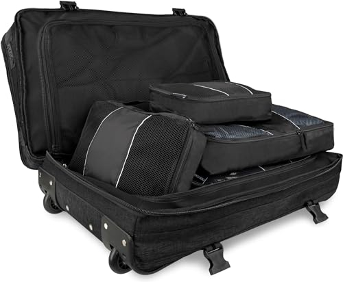 normani Reisetasche mit Rollen Reisetrolley inklusive 5 Kleidertaschen Farbe Schwarz Größe 45 Liter