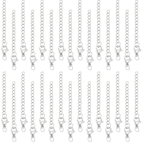UNICRAFTALE 30 Stück 55mm Lang Panzerketten Verlängerungsketten Aus Edelstahl Mit Karabinerverschlüssen Offene Biegering Verlängerung Für Die Schmuckherstellung Halsketten Armbänder Fußkettchen