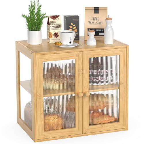 BAMBANG Double Layer Bamboo Bread Box for Kitchen Counter, Bread Bin Farmhouse Large Bread Box with 2 Doors, Wooden Breadbox Storage Container Holder for Homemade Bread, Natural