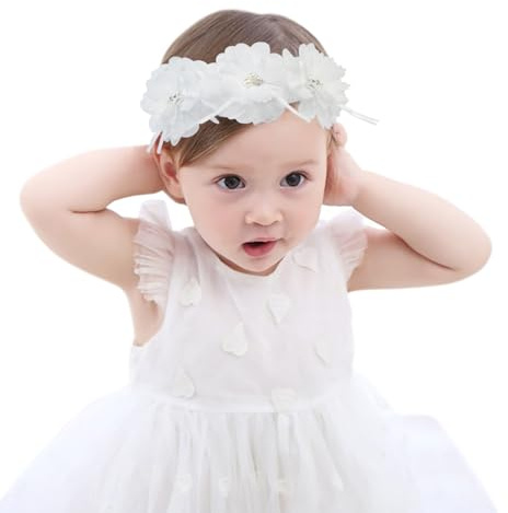 Fmeida Flower Headband for Baby Girl Floral Headbands Crown Baptism Hairband White Hair Accessories