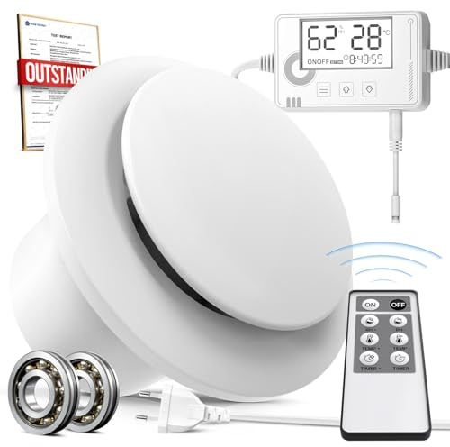 BUMSOU Badlüfter mit Feuchtigkeitssensor Temperatursensor Timer - WC Lüfter 100mm mit Fernbedienung, Echtzeit Feuchtigkeit und Temperatur, Stark Lüftung und Leise Abluftventilator 100mm for Bad P119
