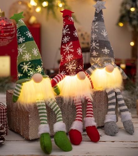 3 Stück Weihnachtswichtel Weihnachtsdekoration mit LED Licht,Weihnachtsdeko Weihnachtszwerge Plüsch-Dekorationen Leuchtende Weihnachts Wichtel Figuren Weihnachten Deko mit Beleuchtung (Streifen)