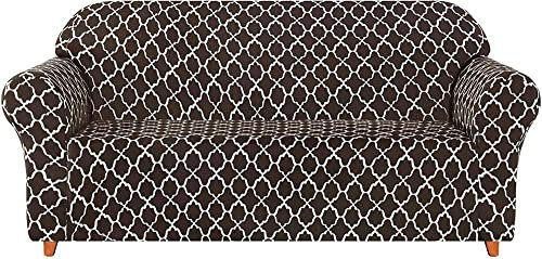 Sofa-Schonbezug mit Blumenmuster, 4-Sitzer, rutschfest, dehnbar, Sesselhussen für Haustiere, Braun, universelle Passform