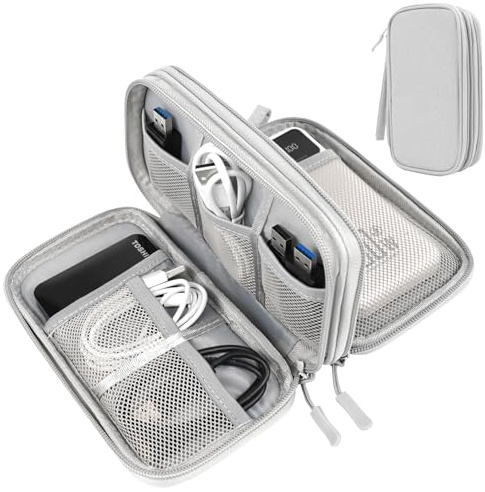 PAPOEEA Bolsa Cables de Viaje, Organizador de Cables, 3 Capas Bolsa Cables Organizador Estuche de Electrónicos Accesorios Cable Organizer Bag para Cable USB, Powerbank, Tarjetas de Memoria Gris