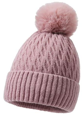 MUNSKT Bonnet d'hiver pour Femme, Bonnet Chaud en Tricot torsadé avec Doublure en Polaire Thermique, Chapeau à Pompon pour l'extérieur, Le Ski en Plein air, Chapeau en Laine (Rasa)