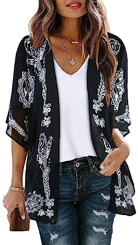 Gosunny Kimono estivo da donna, stile boho, copri-bikini, oversize, con stampa floreale