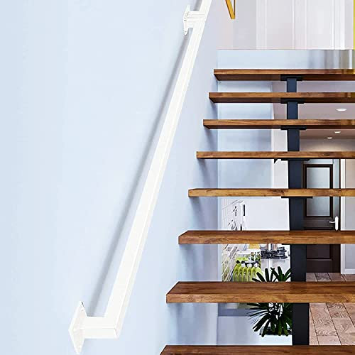 Pasamanos de escalera de acero galvanizado blanco de 30 cm, fácil de instalar, barandilla de mano para interiores y exteriores, con soporte de montaje en pared para uso doméstico y comercial