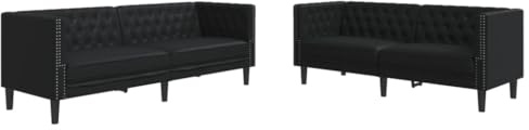 vidaXL Ensemble de canapé Chesterfield 2 pcs Noir Similicuir, canapé, siège de canapé, canapé Relax, canapé Confort, Fauteuil TV, Fauteuil de Loisirs