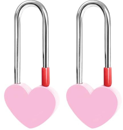 2 Pcs Love Lock, Zinc Alloy Heart Shaped Padlock Wish Lock, Engraved Long Padlock for Lovers Wedding, Valentines, Anniversary (Pink)