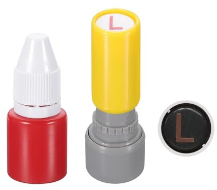 PATIKIL 10 mm brevstämplar, L-alfabet stämplar mini självbläckande stämplar plast bläck stämpelset för lärare, klassrum, scrapbooking, rött bläck, gult skal