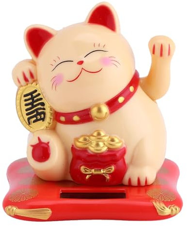 Gato de la Suerte de la Fortuna, Gato Que Saluda, Lindo Gato Que Saluda con Energía Solar, Buena Suerte, Riqueza, Gatos Acogedores para la Decoración del Coche de Exhibición del