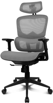 DRIFT GAMING DRAIR200BG - Chaise de Jeu Professionnelle, Maille de Haute qualité et polymère renforcé, accoudoirs rembourrés réglables en 2D, Piston de Classe 4, pivotant, inclinable, Noir/Gris.