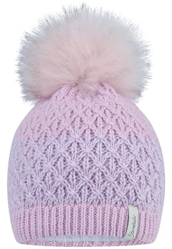 Sterntaler Strickmütze mit Kunstpelz-Pompon und Baumwollfleece-Futter – warme Wintermütze für Mädchen – Mütze für Baby und Kinder, perlrosa, Größe 53