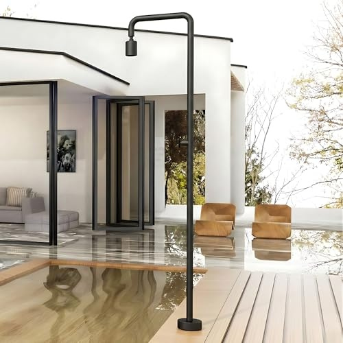 NOLUXA IMEX - Ducha Piscina Exterior Acero S.316 Negro Mate | Ducha Empotrada Suelo para Jardín, Piscina y Terraza | Grifería 1 vía (Agua Fría) con Rociador y Tratamiento Anticorrosión | Serie Pool