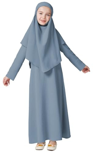 Gebetskleidung für Kinder Abaya Mädchen Lange Ärmel Chiffon Muslim Kleider Sets Mit Hijab Islam Kleidung Frauen Gebetskleid Jilbab Khimar Ramadan Dubai Arabisch Türkische Robe