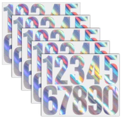 Lot de 5 feuilles d'autocollants numérotés - Résistants aux intempéries - En vinyle réfléchissant - Pour boîte aux lettres, boîte aux lettres, numéros de maison, panneaux, poubelles