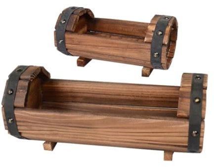 WEKADRIN 2piezas Macetas De Madera Carbonizada Anticorrosiva De Barril Contenedor para Flores y Plantas para Jardín o Balcón Decorativo Retro