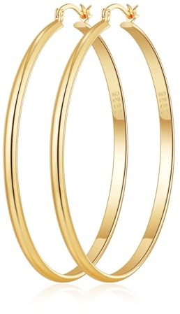 RANKEEF 3 mm de large Boucles d'oreilles femme or,hypoallergéniques, véritable 14 carats créoles grandes créoles en or Légères, pour Bijoux Cadeaux