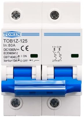 DOBRVVGT Circuit Breaker,Miniature Circuit Breaker 2P 1000V DC MCB 80A 100A 125A Circuit Breaker FOR PV System C Curve Battery Main Switch(80A)