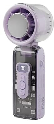 Portable Handheld Cooling Fan with LED Display, High Speed Turbine, Rapid Cooling Technology, USB Rechargeable, Black and Pink (Purple)