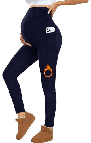 Nlieanuc Leggings Premaman Donna a Vita Alta Leggins per Gravidanza con Tasche Pantalone Premaman Donna Morbido
