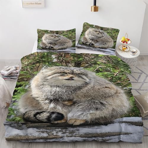 TMMDH Bettwäsche 135x200 Bettbezug Winter Bettwäsche-Sets Manul Muster Weich Hypoallergen Baby Bettwäsche Set mit 2 Kissenbezüge 80x80 cm, Geeignet für Jungen Mädchen Kinder