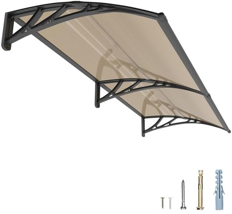 GUANSU 200x80cm Marquise de Porte Extérieure, Auvent Polycarbonate Anti-UV | Bloque UV & chaleur, Anti-pluie vent neige, Auvent porte d'entrée pour terrasse/balcon/fenêtre, Support ABS anti-rouille