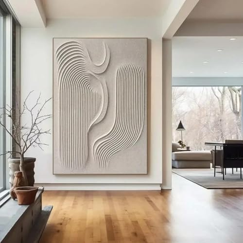 BMGKYAGL Grande peinture texturée 3D beige, peinture abstraite en plâtre sur toile, art mural Wabi Sabi, décoration murale moderne et minimaliste, cadre 20x30 cm