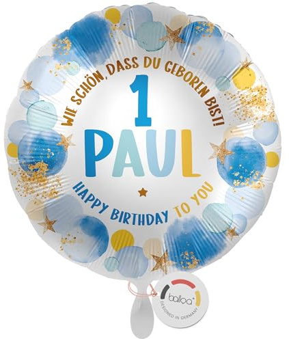 balloa Personalisierter Ballon XXL mit Namen, Folienballon 1. Geburtstag Junge, Helium Luftballon mit Zahl und Wunschtext, Dekoration Kinderparty Geburtstagsüberraschung Baby, 53cm