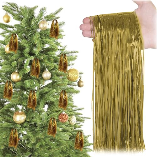 6000 Stränge Lametta Metall Weihnachtsbaum Metallic Lamettas Dünne Lange Metalldraht Tannenbaum Deko für Indoor Outdoor Christbaum Weihnachten Party Neujahr Geburtstag Disco (Gold)