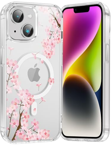 Saqmkil Handyhülle für iPhone 13 mini Hülle für Magsafe mit Blumen Muster | Aesthetic Bunt Motiv Mädchen Magnetische Case, Transparent Weich Silikon Dünn TPU Stoßfeste Schutzhülle Cover 5,4 03