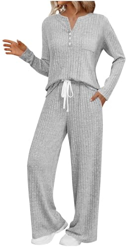 Tuta Donna Elegante Maglia Morbida Casual Maglione Maniche Lunghe Pullover Top e Pantaloni a Gamba Larga Set Due Pezzi Comode Leggera Tuta Casa Elegante Curvy Pigiama Donna Invernale Calda Completi