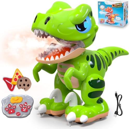 Ferngesteuertes Dinosaurier Spielzeug mit Sprühen, Lichtern und Brüllen, Gehen Wiederaufladbar T-Rex Dino Spielzeug 2.4Ghz RC Dino Roboter Kinder Spielzeug Geschenk für Jungen Mädchen ab 3-12 Jahre