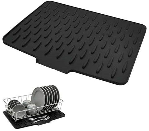 XiaoXiaoZhiJia Tapis Egouttoir Vaisselle,Organiseur d'Évier en Silicone,Tapis Evier Cuisine Egouttoir,Convient pour les éviers et les plans de travail de cuisine (Noir)