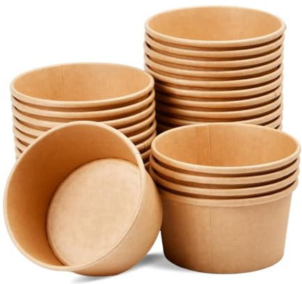 50 stycken pappersmuggar, soppkoppar, kraftkartong salladsskål, glassbägare kartong, papperssnackkoppar, komposterbara muggar brun för soppsallad, dessert, förrätt (400 ml)