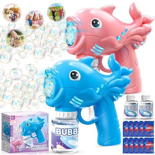 BBLTIFF 2 Pieces Pistola Spara Bolle di Sapone, Sparabolle di Sapone LED con 2 × 70ML Flaconi di Liquido per Bolle, Macchina Automatica per Bolle per Attività All'aperto, Feste e Matrimoni