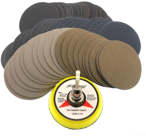 Lot de 100 disques abrasifs, 50 mm, papier de verre humide et sec avec tampon de ponçage grain 80-7000, compatibles avec les outils rotatifs pour le polissage du métal et du bois, projets de bricolage