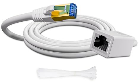 Werkybay Cat7 Câble d'extension LAN et Ethernet 20m, 10Gbps 600MHz Câble Réseau, RJ45 Mâle à Femelle, S/FTP Rallonge Patch Cable pour Cat5e/Cat6/Cat6a/Router/Switch etc, Blanc +15 Attaches de Cable