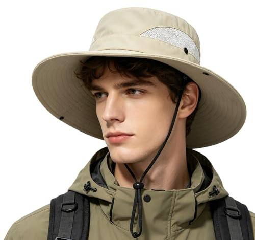 Shyllin Sombrero Hombre, Gorro Pescador Lluvia ala Ancha,Boonie Gorras y Sombreros Protección UV Malla Transpirable,Sombrero de Sol Verano Bucket Hat,Safari,Trekking,Pesca,Senderismo