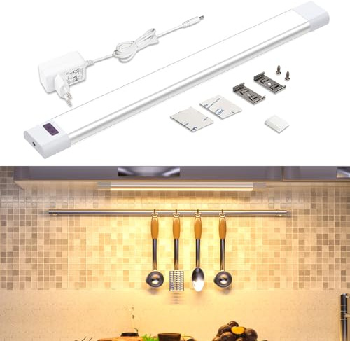 WOBANE LED Cocina Bajo Mueble con Enchufe, 30cm | Sensor sin Contacto, Brillo Regulable, Luz Armario Adhesiva para Debajo Gabinete,Estanterías,Encimera, Blanco Cálido 2700K