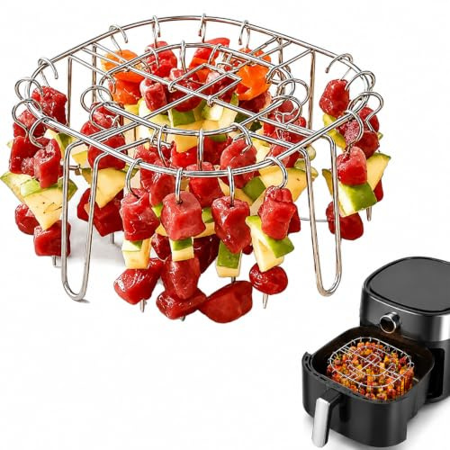 Velvahue 30 Stück Faltbarer Airfryer Grillrost & Spieße, 15,8x15,8x8,8cm | Heißluftfritteuse Zubehör, Airfryer Schaschlikspieße Edelstahl, Für Schaschlik, Fleischspieße, Vertikales Grillen ohne Wenden