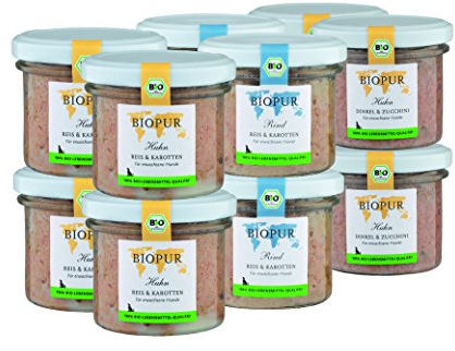 BIOPUR Bio Gemischtes Hundefutter 12x100g [Premium Nassfutter] - 100% Bio Qualität - Hundenassfutter » ausgewogene Zusammensetzung « Futter aus hochwertigen Rohstoffen für Hunde