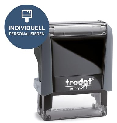 STEMPEL-FABRIK Trodat Printy 4911 Namensstempel 38x14 mm, 4 Zeilen, Grau | der Trodat Standard-Selbstfärber mit Wunschtext – für Name & Kurzadresse, austauschbares Stempelkissen