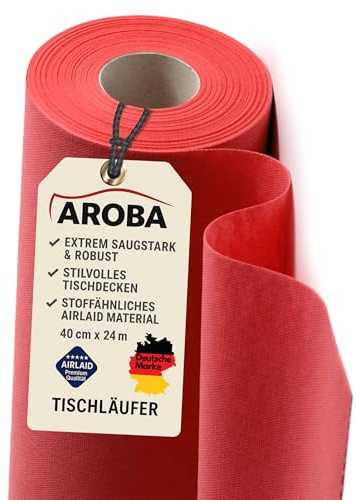 AROBA 1x Airlaid Tischläufer (Rot, 40 cm x 24 m) - Stoffähnliche Tischläufer - Tischband Tischtuchrolle Tischdeko für Hotel Catering Geburtstag Restaurants Kommunion Taufe