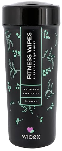 Wipex Lingettes Natural pour équipement de Gymnastique - citronnelle, Eucalyptus et vinaigre - idéales pour Les Tapis de Yoga, Pilates, Gymnastique à la Maison, Peloton, spas, 75 lingettes