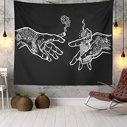 Dollin&Dockin Wandteppich Weiß und Schwarz Blumenhände, Funny Hippie Boho Neuheit Wandteppich Wandbehang, Art Decor Print Stoff für Schlafzimmer Wohnzimmer College Dorm,60×52 inch (150×130 cm)