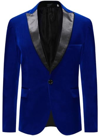 Allthemen Giacca da Uomo Giacca da Smoking in Velluto Attillato Slim Fit con Un Bottone Blu Small